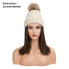 Women's Beanie Hat with Short Straight Hair Extensions Wig