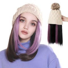 Women's Beanie Hat with Short Straight Hair Extensions Wig