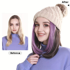 Women's Beanie Hat with Short Straight Hair Extensions Wig