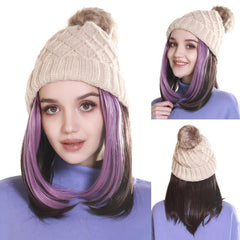 Women's Beanie Hat with Short Straight Hair Extensions Wig