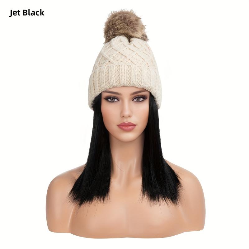 Women's Beanie Hat with Short Straight Hair Extensions Wig