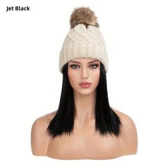Women's Beanie Hat with Short Straight Hair Extensions Wig