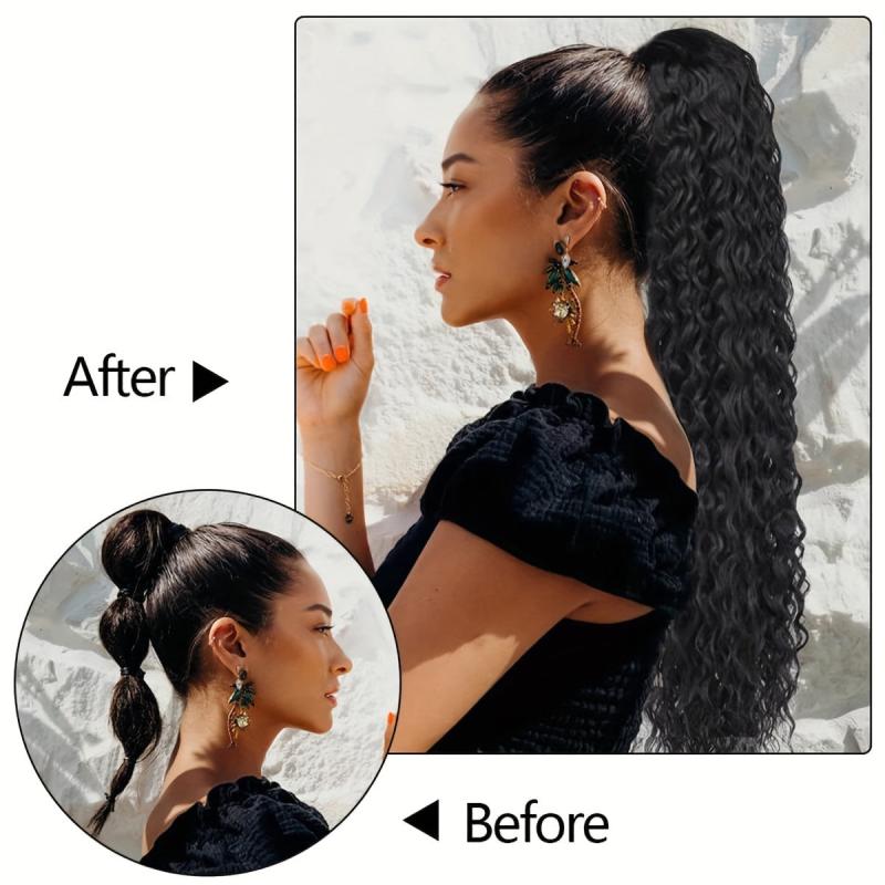 Curly Drawstring Ponytail Hair Extensions Synthetic Clip In Natural Look