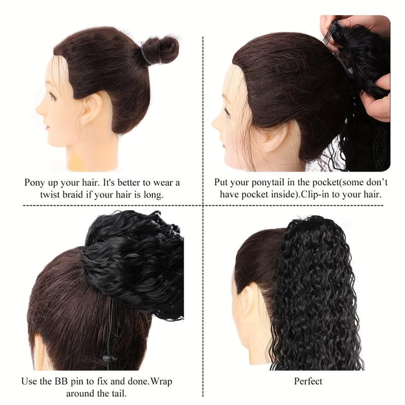 Curly Drawstring Ponytail Hair Extensions Synthetic Clip In Natural Look