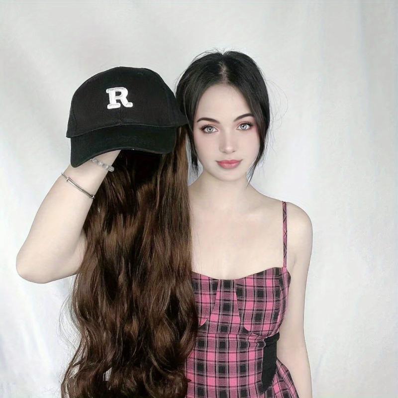 Long Wavy Hair Extension Hat Curly Wig Cap for Women