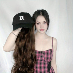 Long Wavy Hair Extension Hat Curly Wig Cap for Women