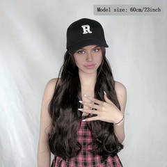 Long Wavy Hair Extension Hat Curly Wig Cap for Women