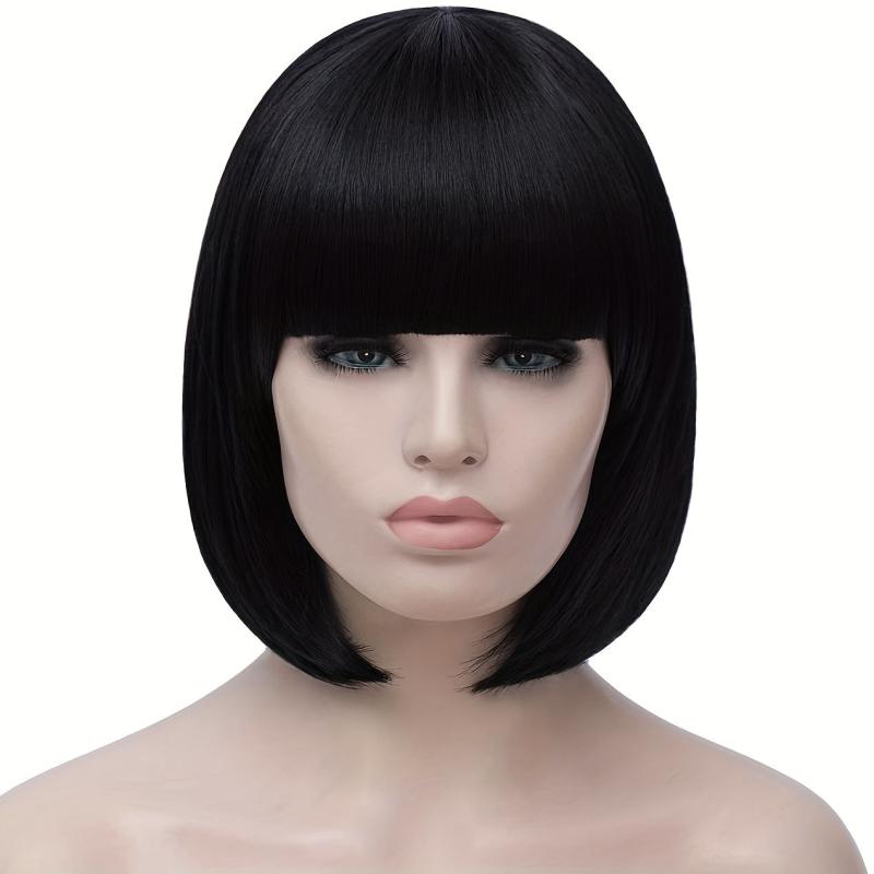 Short Bob Wig With Neat Bangs for Women Halloween Party Cosplay