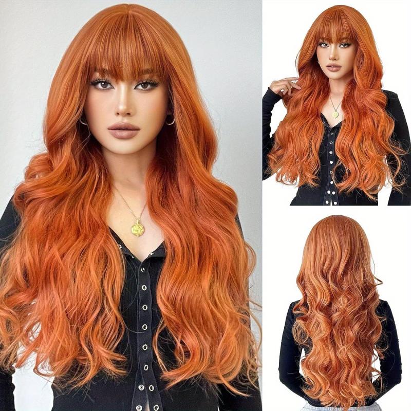 Curly Wavy Colored Wig With Bangs for Halloween Party