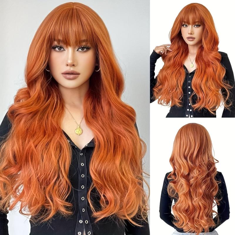 Curly Wavy Colored Wig With Bangs for Halloween Party