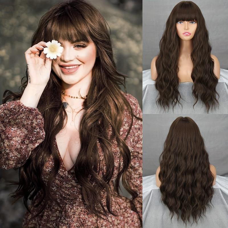 Curly Wavy Colored Wig With Bangs for Halloween Party