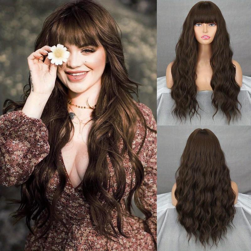 Curly Wavy Colored Wig With Bangs for Halloween Party