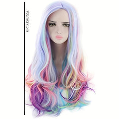Long Curly Wavy Rainbow Hair Wig Heat Resistant Synthetic Wig