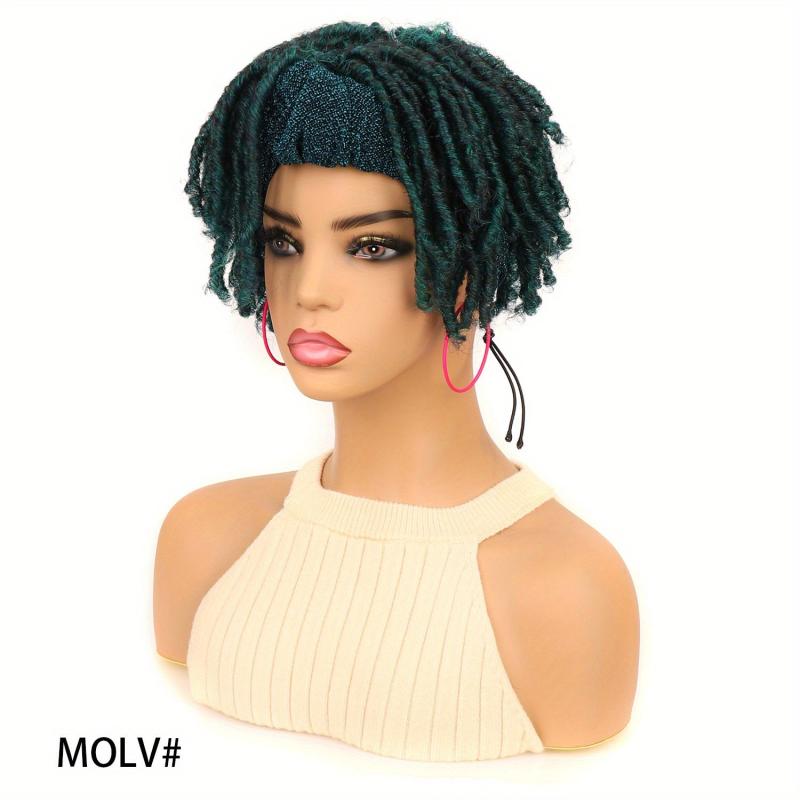 Dreadlocks Headband Wig Short Curly Synthetic With Bangs High Temperature Fiber