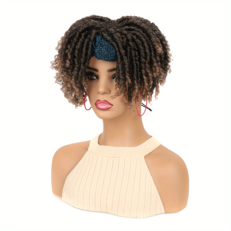 Dreadlocks Headband Wig Short Curly Synthetic With Bangs High Temperature Fiber