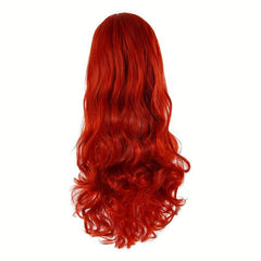 12cm Long Red Wavy Hair Middle Part Synthetic Fiber Wigs for Women