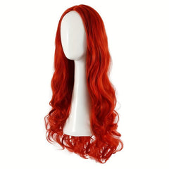 12cm Long Red Wavy Hair Middle Part Synthetic Fiber Wigs for Women