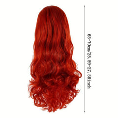 12cm Long Red Wavy Hair Middle Part Synthetic Fiber Wigs for Women