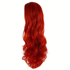 12cm Long Red Wavy Hair Middle Part Synthetic Fiber Wigs for Women