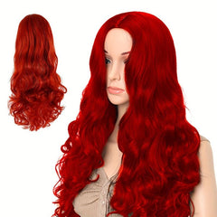 12cm Long Red Wavy Hair Middle Part Synthetic Fiber Wigs for Women