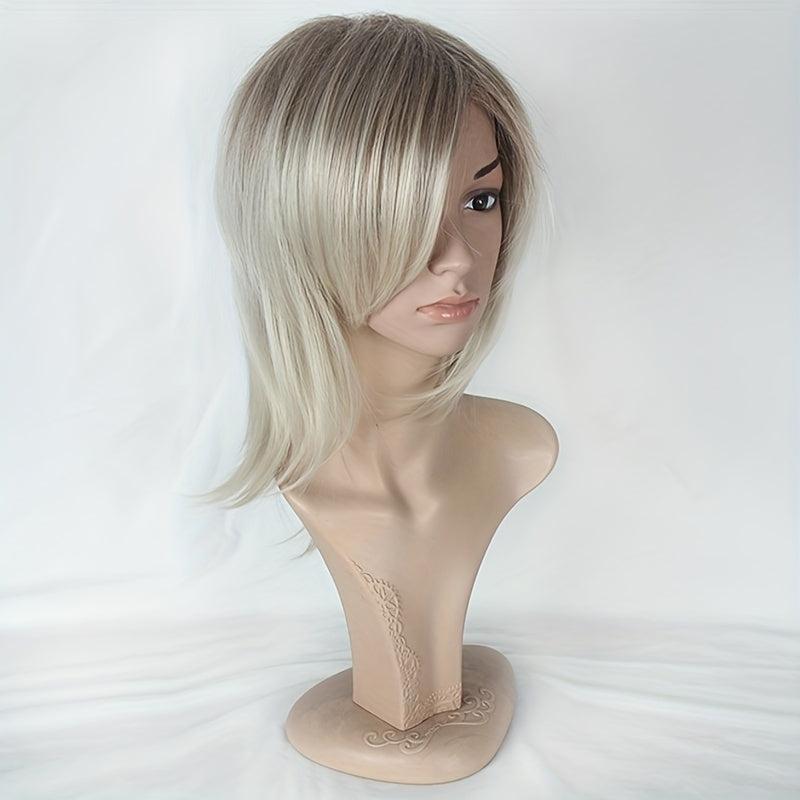 Anime Wig Straight Blonde Hair Short Curly Wig Men Costume Cosplay