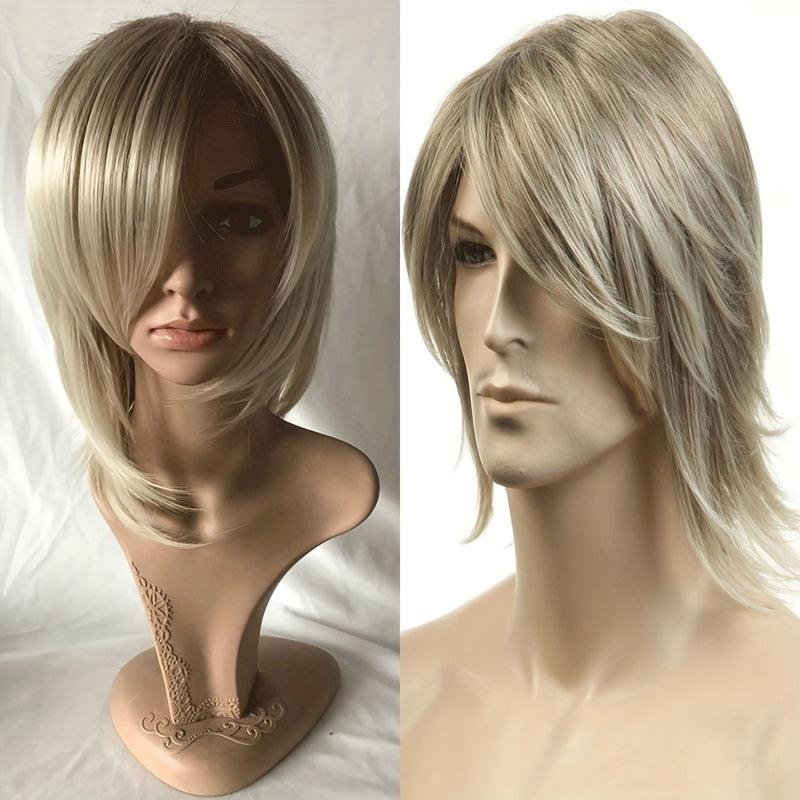 Anime Wig Straight Blonde Hair Short Curly Wig Men Costume Cosplay