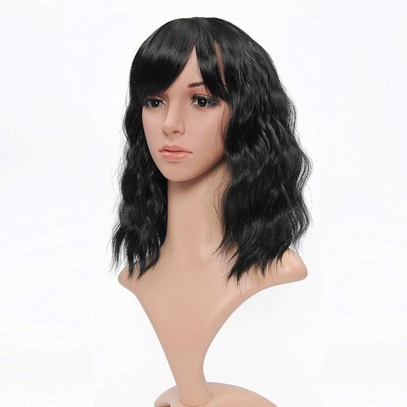 Pastel Wavy Wig With Air Bangs Women's Short Bob Wigs Curly Wavy