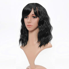 Pastel Wavy Wig With Air Bangs Women's Short Bob Wigs Curly Wavy