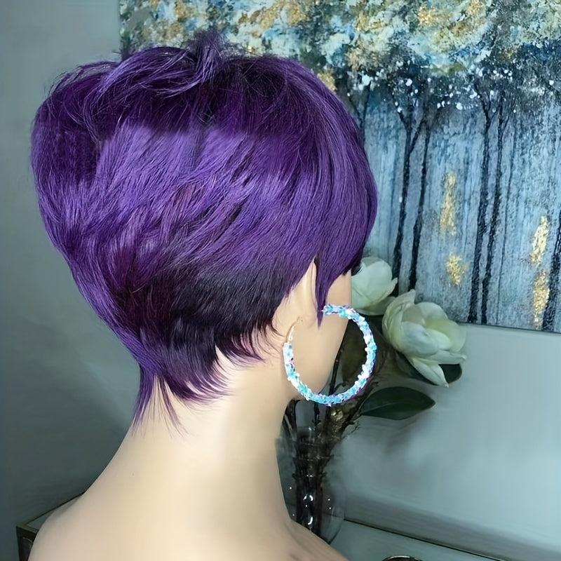 Short Purple Curly Wig for Women - Holiday Party Synthetic Dual Wig