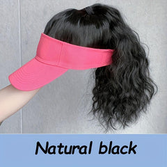 Wavy Hair Beach Visor Baseball Cap Wig for Women