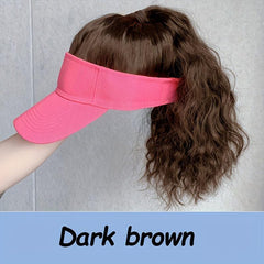 Wavy Hair Beach Visor Baseball Cap Wig for Women