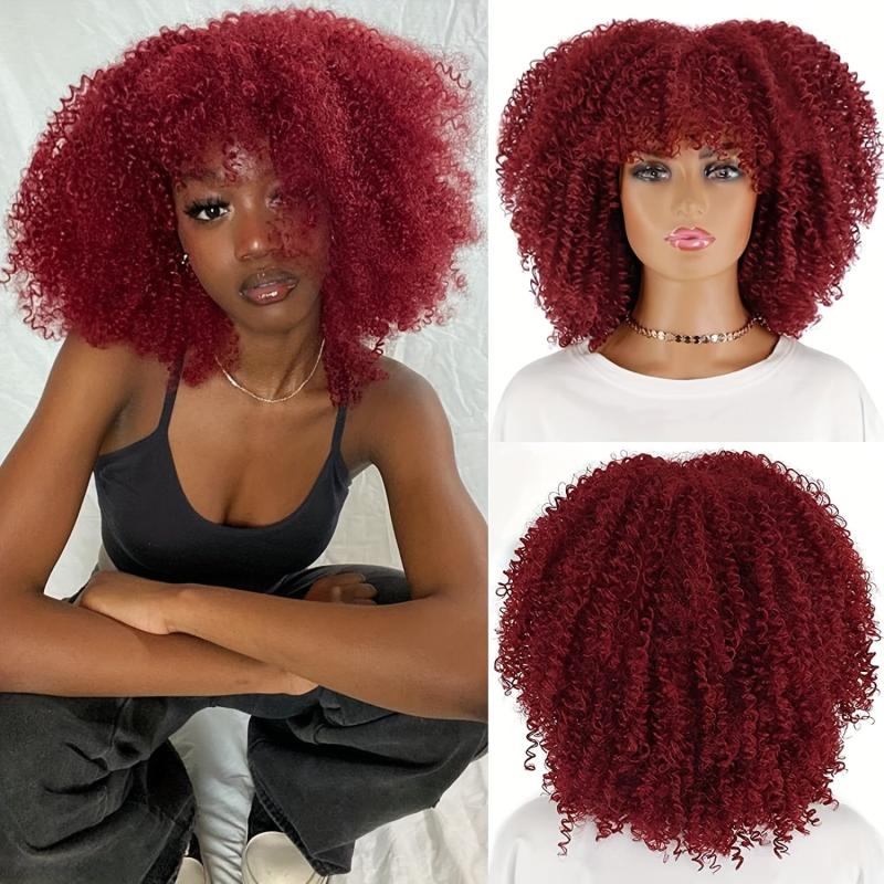 Afro Kinky Curly Wig High Puff Natural Hair Wig With Bangs