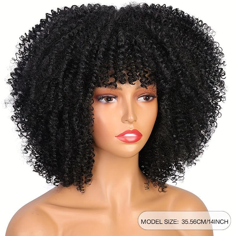 Afro Kinky Curly Wig High Puff Natural Hair Wig With Bangs