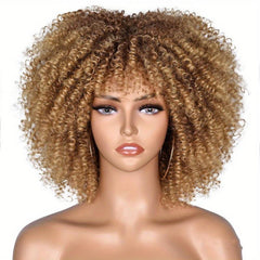 Afro Kinky Curly Wig High Puff Natural Hair Wig With Bangs