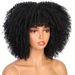 Afro Kinky Curly Wig High Puff Natural Hair Wig With Bangs