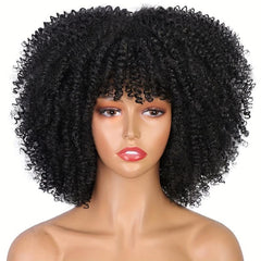 Afro Kinky Curly Wig High Puff Natural Hair Wig With Bangs