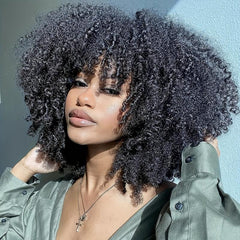 Afro Kinky Curly Wig High Puff Natural Hair Wig With Bangs