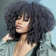 Afro Kinky Curly Wig High Puff Natural Hair Wig With Bangs