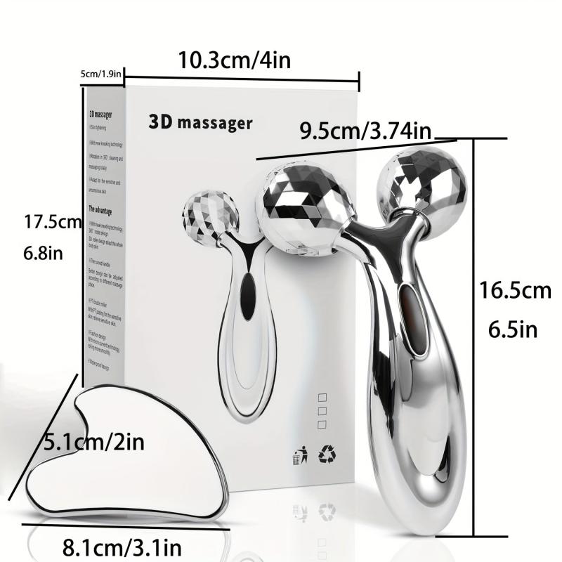 Stainless Steel Gua Sha & Face Roller Set - Face Massager & Sculpting Tool