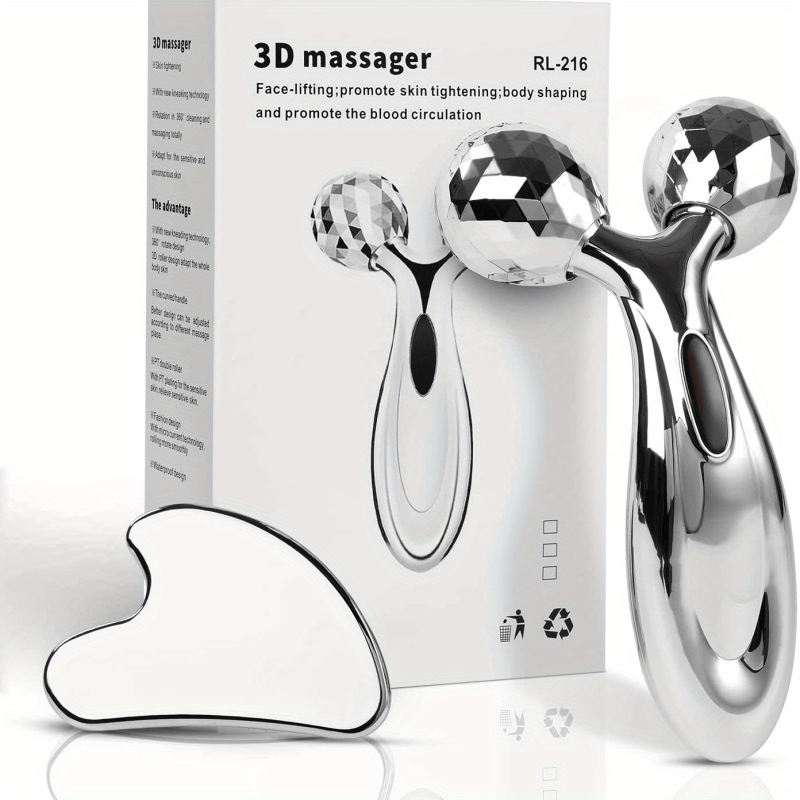 Stainless Steel Gua Sha & Face Roller Set - Face Massager & Sculpting Tool