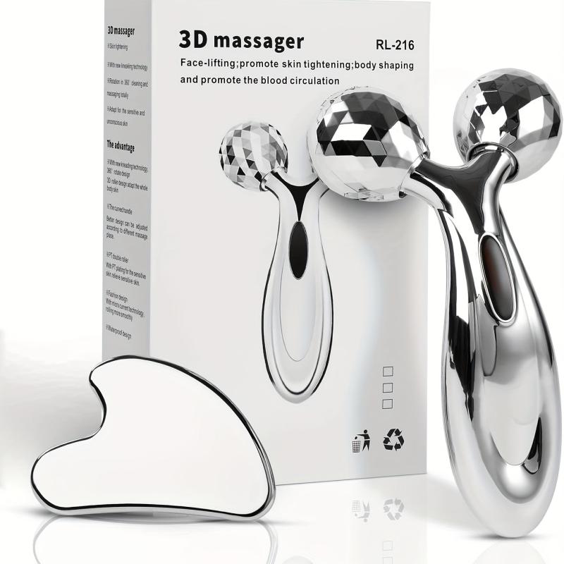 Stainless Steel Gua Sha & Face Roller Set - Face Massager & Sculpting Tool