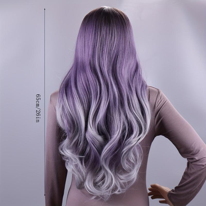 Ombre Purple Long Wavy Wig Middle Part Heat Resistant Cosplay Hair