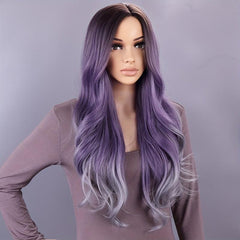 Ombre Purple Long Wavy Wig Middle Part Heat Resistant Cosplay Hair