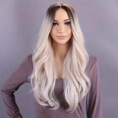 Ombre Purple Long Wavy Wig Middle Part Heat Resistant Cosplay Hair