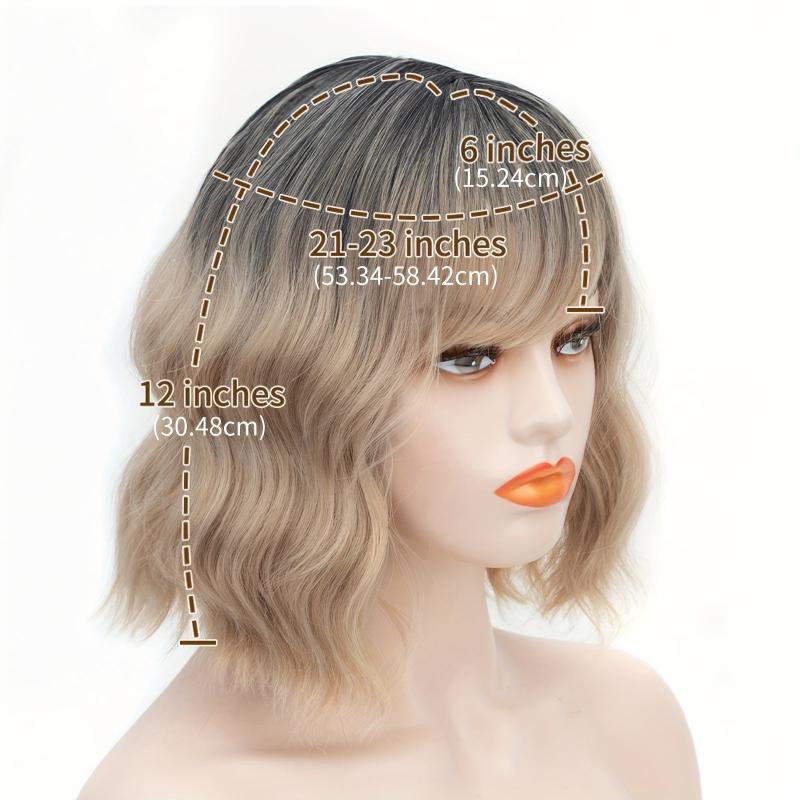 Short Bob Wig Curly Wavy Hair Wigs with Bangs for Women Synthetic Wig