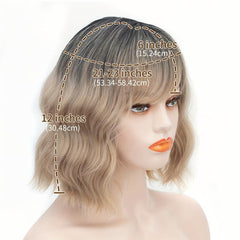 Short Bob Wig Curly Wavy Hair Wigs with Bangs for Women Synthetic Wig