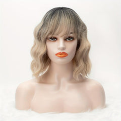 Short Bob Wig Curly Wavy Hair Wigs with Bangs for Women Synthetic Wig