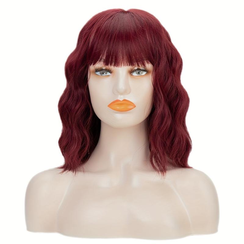 Short Bob Wig Curly Wavy Hair Wigs with Bangs for Women Synthetic Wig