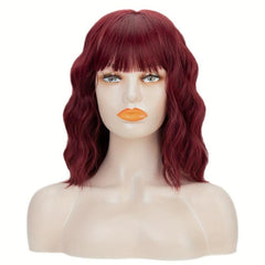 Short Bob Wig Curly Wavy Hair Wigs with Bangs for Women Synthetic Wig