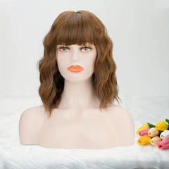 Short Bob Wig Curly Wavy Hair Wigs with Bangs for Women Synthetic Wig